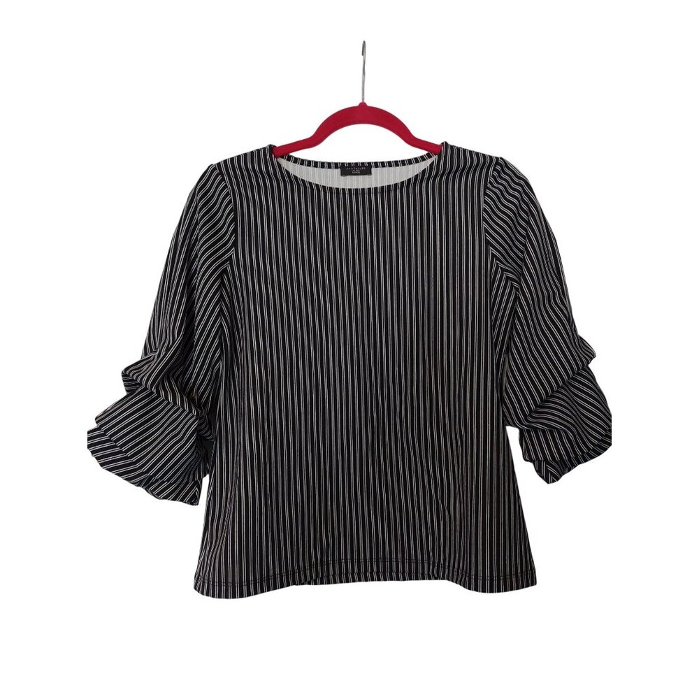 Ann Taylor Factory Petite S Black & White Striped 3/4 Sleeve Blouse